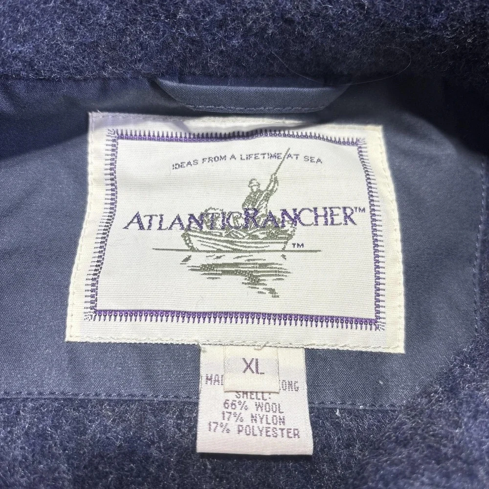 Vintage Atlantic Rancher Jacket Mens XL Blue Wool‎ Fleece Hooded Anorak Pullover